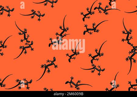 Abstrait gris lézards sans couture 3D motif sur orange Banque D'Images