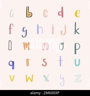 Jeu de caractères à motif lettre pastel et texte vectoriel dessiné à la main Illustration de Vecteur