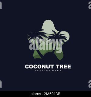 Logo Coconut Tree, vecteur Ocean Tree, Design for Templates, marquage de produit, logo d'objet de tourisme de plage Illustration de Vecteur