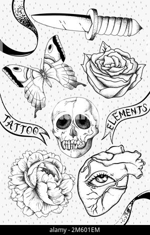 Ensemble de vecteurs de motif tatouage noir et blanc Illustration de Vecteur