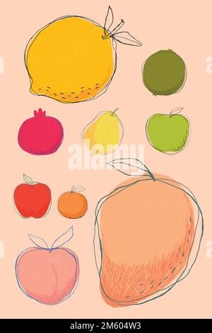 Ensemble minimal de logos de fruits dessinés à la main Illustration de Vecteur