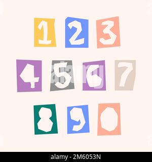 Jeu de vecteurs enfants de typographie de coupe de papier numérique Illustration de Vecteur