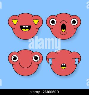 Ensemble d'autocollants Red Monster Frog emoticon vector Illustration de Vecteur