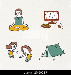 Activités à la maison style doodle ensemble vectoriel Illustration de Vecteur