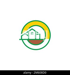 rond vert ranch maison soleil sol symbole logo vecteur Illustration de Vecteur