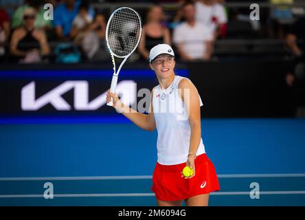 IGA Swiatek de Pologne après avoir gagné contre Yulia Putintseva du Kazakhstan son premier match à la coupe unie de tennis de Brisbane 2023 sur 31 décembre 2022 à Brisbane, Australie - photo: Rob Prange/DPPI/LiveMedia Banque D'Images