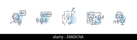 Guy podcast Blogger icônes ensemble. Illustration de contour pixel Perfect, modifiable Illustration de Vecteur