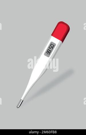 Thermomètre numérique affichant une forte fièvre de 38,50 °C pour le vecteur d'élément COVID-19 Illustration de Vecteur