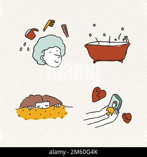 Activités à la maison style doodle ensemble vectoriel Illustration de Vecteur