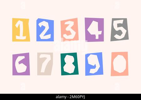 Jeu de vecteurs enfants de typographie de coupe de papier numérique Illustration de Vecteur