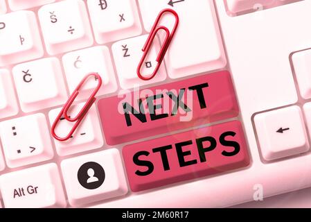 Écriture de texte étapes suivantes. Nombre de processus de présentation commerciale devant être effectués après la planification actuelle Banque D'Images