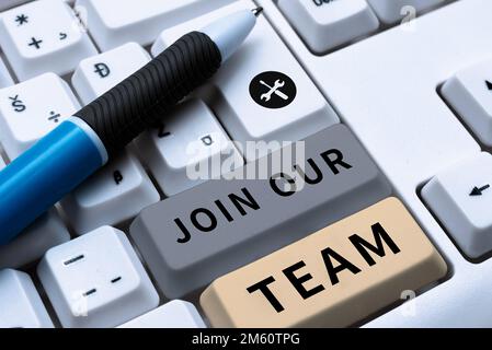 Affiche manuscrite Rejoignez notre équipe. Mot pour Allied Associate travailler avec nous nouvel employé embauché enlist Banque D'Images