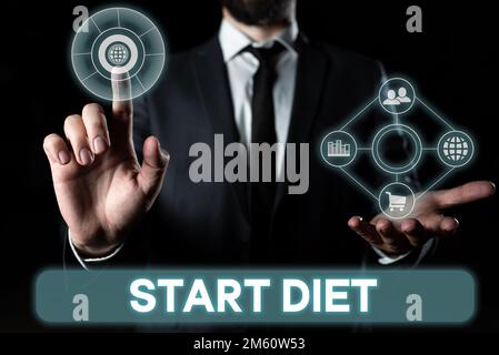 Légende de texte présentant Start Diet. Mot pour un plat spécial auquel personne se limite Banque D'Images