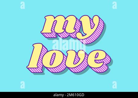 Mon amour rétro gras amour thème police style illustration Illustration de Vecteur