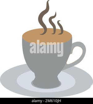 Symbole vectoriel 2D d'une tasse de café chaud à la vapeur pleine à la brime isolée sur un fond blanc Illustration de Vecteur