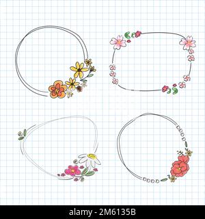 Collection vectorielle de couronne de fleurs dessinées à la main Illustration de Vecteur