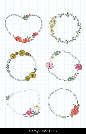 Ensemble de vecteurs de couronne de fleurs dessinés à la main Illustration de Vecteur