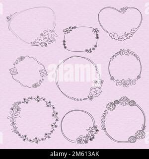 Ensemble de vecteurs de couronne de fleurs dessinés à la main Illustration de Vecteur