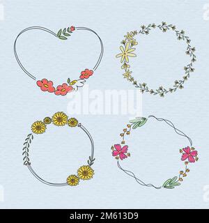 Ensemble de vecteurs de couronne de fleurs dessinés à la main Illustration de Vecteur