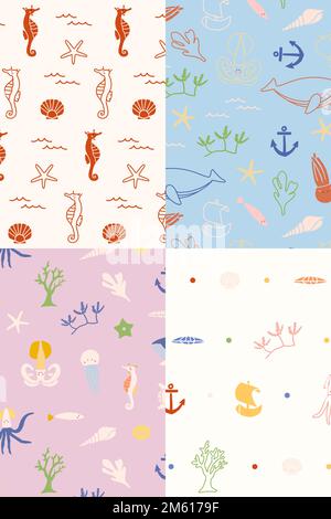 Animaux sous-marins sans coutures ensemble de motifs vecteur Illustration de Vecteur