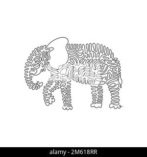 Un seul motif en forme de bouclé sur une ligne représentant un joli éléphant Dessin de ligne continue illustration vectorielle d'un énorme éléphant Illustration de Vecteur