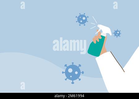 Homme pulvérisant de l'alcool pour prévenir l'infection du vecteur du coronavirus Illustration de Vecteur