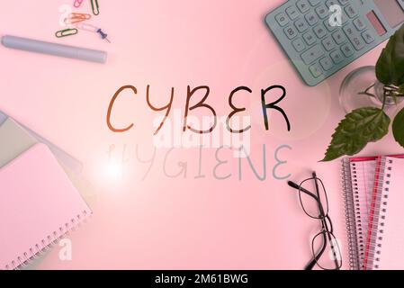 Affiche indiquant l'hygiène cybernétique. Les mesures prises par les utilisateurs d'ordinateurs pour améliorer leur cyber-sécurité Banque D'Images