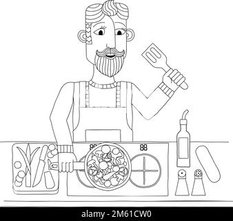 Homme cuisine de curry de légumes cuisine chinoise Illustration de Vecteur