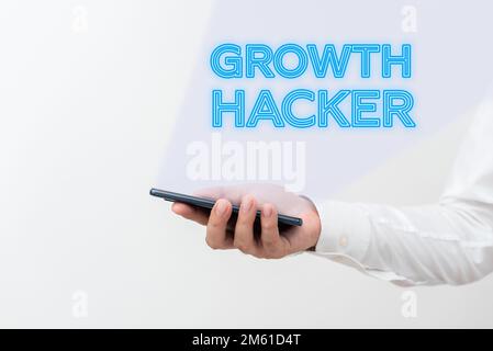Texte montrant inspiration croissance Hacker. Mot pour généralement acquérir autant d'utilisateurs ou de clients que possible Banque D'Images