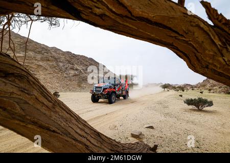 504 VERSTEIJNEN Victor Willem Corne (nld), VAN DER SANDE Andreas Wilhelmus Michel Marius (nld), VAN DAL Teun (nld), BOSS Machinery Team de Rooy, Iveco, Trucks, action pendant la phase 1 du Dakar 2023 autour du camp de la mer, à 1 janvier 2023 près de Yanbu, Arabie Saoudite - photo Frédéric le Floc’h / DPPI Banque D'Images