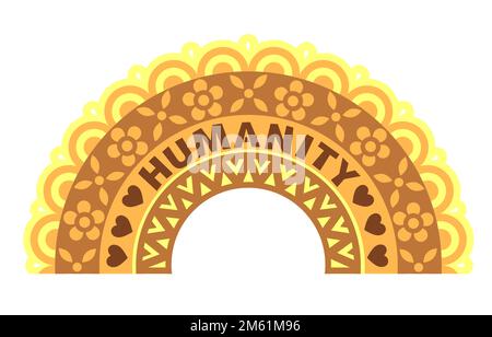 Arc-en-ciel de différents tons de peau, l'humanité, avec le motif de mandala et les coeurs. Concept romantique, amour et Saint-Valentin. Illustration vectorielle dans un Illustration de Vecteur