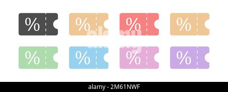 Un ensemble de coupons de couleur avec un symbole de pourcentage. Un cadeau de motivation. Carte de fidélité ou de réduction. Vecteur pour les sites Web, les applications, les entreprises et les thèmes Illustration de Vecteur
