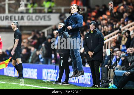 Peterborough, Royaume-Uni. 1st janvier 2023. Le gérant Gareth Ainsworth (gérant Wycombe Wanderers) saute lors du match Sky Bet League 1 entre Peterborough et Wycombe Wanderers à London Road, Peterborough, le dimanche 1st janvier 2023. (Crédit : Kevin Hodgson | ACTUALITÉS MI) crédit : ACTUALITÉS MI et sport /Actualités Alay Live Banque D'Images