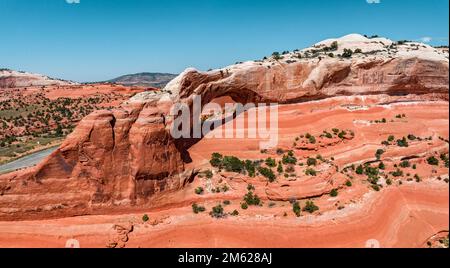 Vue aérienne du parc national d'Arches en Arizona, États-Unis. Banque D'Images