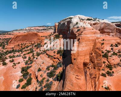 Vue imprenable sur le désert de l'Arizona, États-Unis. Red Rocks, pas de vie pour des kilomètres. Banque D'Images