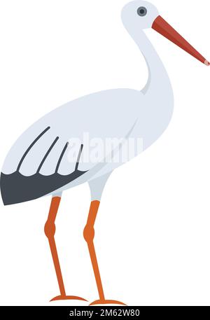 Vecteur plat de l'icône Lake Stork. Oiseau de mouche de bébé. Cigogne japonaise isolée Illustration de Vecteur