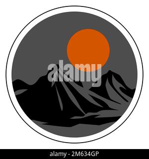 Dessins sur le thème de la montagne et illustrations de paysages dans des styles allant des dégradés colorés aux silhouettes monochromes et croquis Banque D'Images