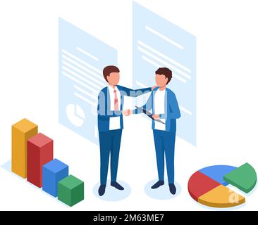 Concept de contrat commercial réussi entre partenaires. Vecteur du partenariat contractuel et de la poignée de main du concept commercial, de l'accord de réussite et de l'illustration de l'accord Illustration de Vecteur