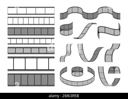Bandes de film incurvées. La caméra rétro roule analogique 35mm format moyen, photo cinéma bande vierge cadres notion photographie de cinéma. Illustration négative du jeu de vecteurs de bobine de film Illustration de Vecteur