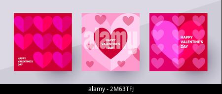 Modèles de publication Happy Valentines Day pour les médias sociaux. Illustration vectorielle colorée et vive avec symboles coeurs. Illustration de Vecteur