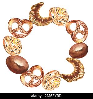 Aquarelle de produits de boulangerie. Dessin raster fait main. Peut être utilisé sur les serviettes, les cartes postales, la publicité de boulangerie. Banque D'Images