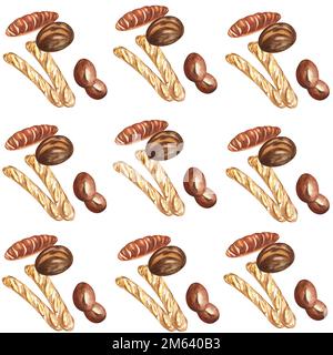 Aquarelle des produits de boulangerie. Dessin raster fait main. Peut être utilisé sur les serviettes, les cartes postales, la publicité de boulangerie. Banque D'Images