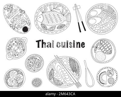 Ensemble de plats de cuisine thaïlandaise Vector Illustration de Vecteur