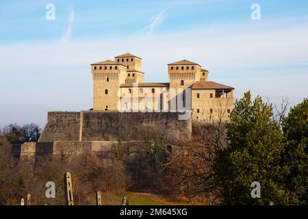 Paysage Château de Torrechiara Parme Italie Banque D'Images