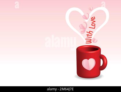 Tasse de café avec amour pour vous. Concept romantique de la Saint-Valentin. Carte de vœux avec tasse rouge et coeur en papier. Illustration vectorielle Illustration de Vecteur