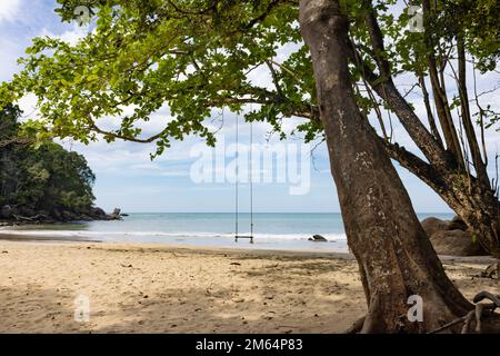 Une balançoire à petite plage de sable dans le parc national de Lamrus, Khao Lak, Thaïlande. Mer d'Andaman. Banque D'Images