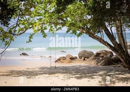 Une balançoire à petite plage de sable dans le parc national de Lamrus, Khao Lak, Thaïlande. Mer d'Andaman. Banque D'Images