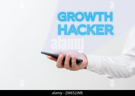 Texte montrant inspiration croissance Hacker. Mot pour généralement acquérir autant d'utilisateurs ou de clients que possible Banque D'Images