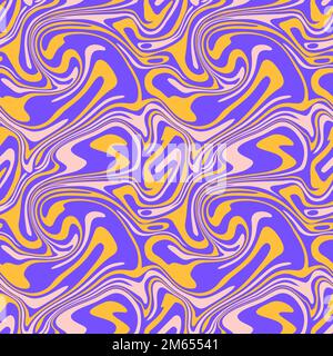 1970 motifs sans couture en marbre liquide. Texture ondulée jaune violet. Arrière-plan psychédélique groovy trippy. Illustration du vecteur esthétique hippie. Illustration de Vecteur