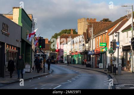 Maldon Market Town High Street, Essex, Royaume-Uni. Église Banque D'Images